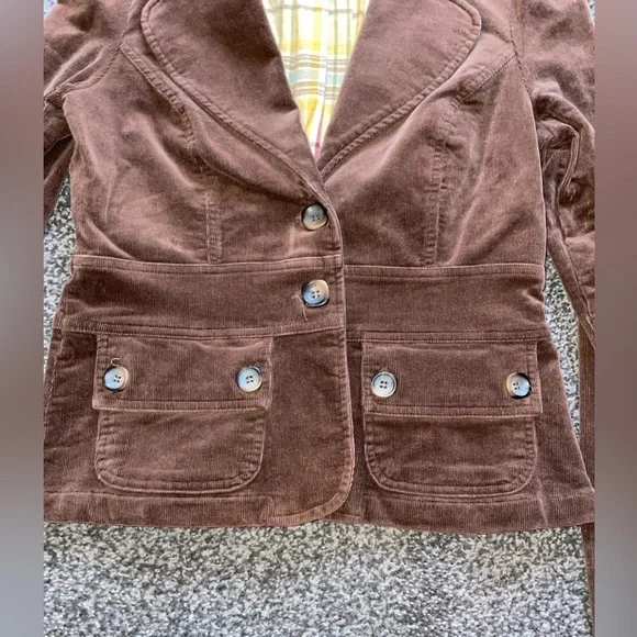 Y2K Zinc Corduroy Dark Brown Blazer Puff Shoulder Cropped Size Medium - Picture 4 of 12